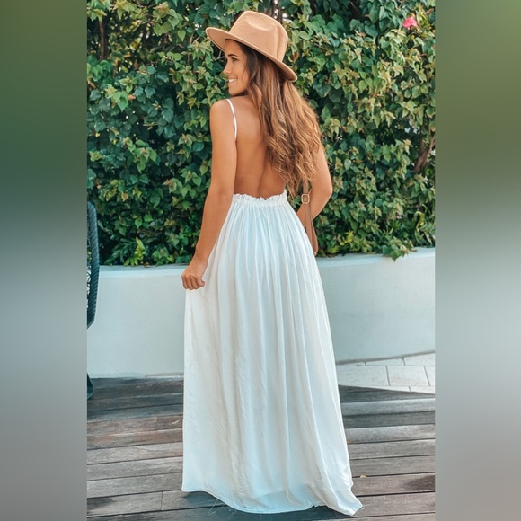 Saved by the Dress MAXI DRESS WITH OPEN BACK AND FRAYED HEM Womens Medium - Picture 2 of 11